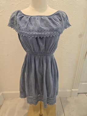 Seaspice Cotton Blue Crochet Off Shoulder Dress XXL NWT